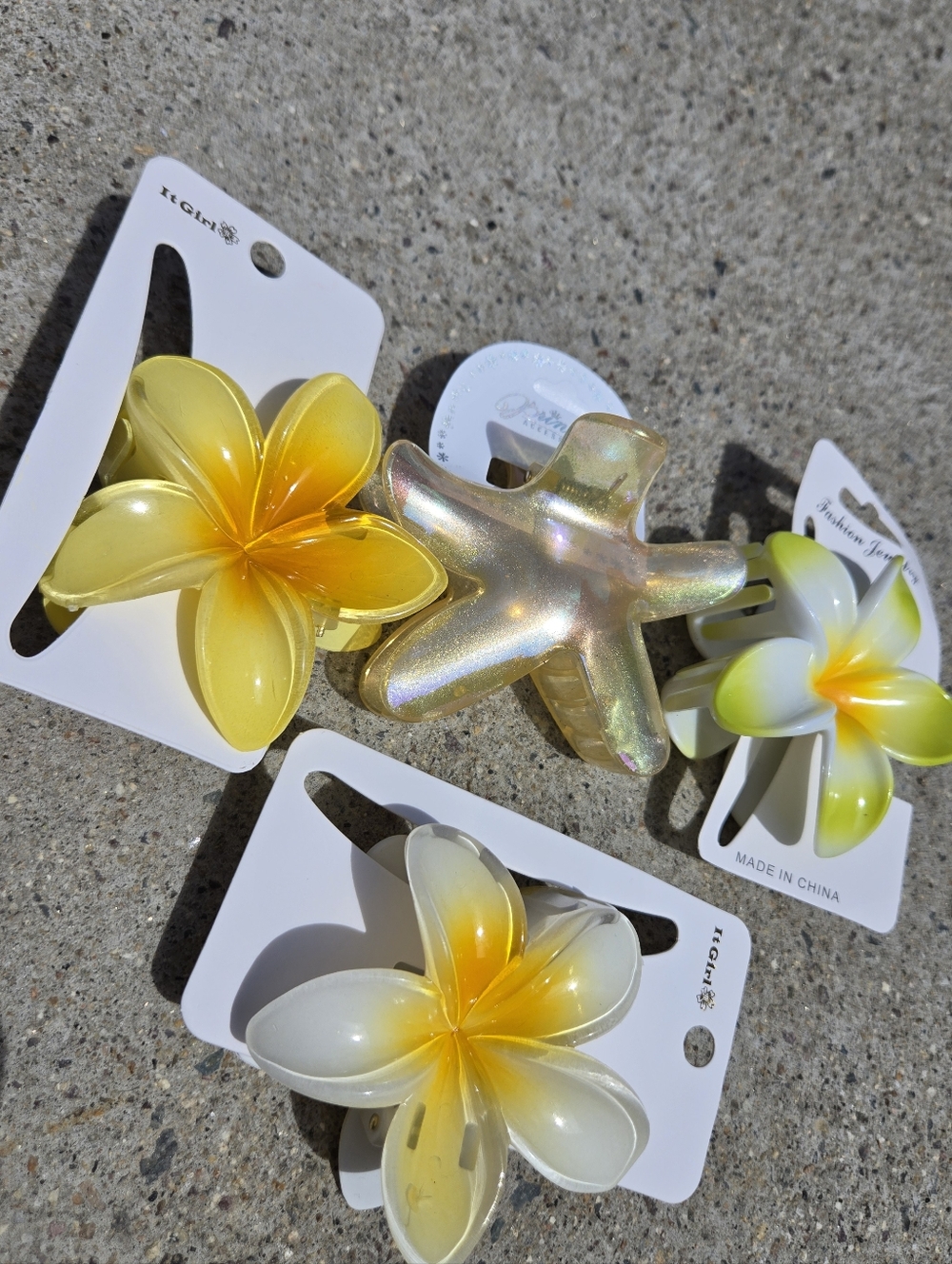 Tropical Plumeria Flower Hair Clips - Yellow & White
